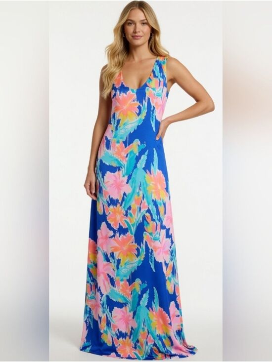 Lilly Pulitzer Dresses & Skirts - Lilly Pulitzer Natalia Blue Tropical Floral Maxi Dress Size XS